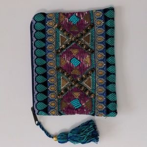 Embroidered and beaded wristlet